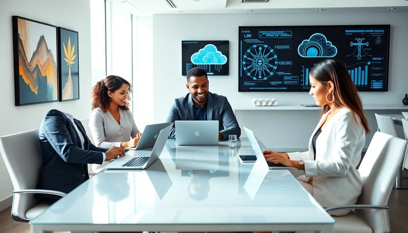 diverse team working together in a modern legal tech office.