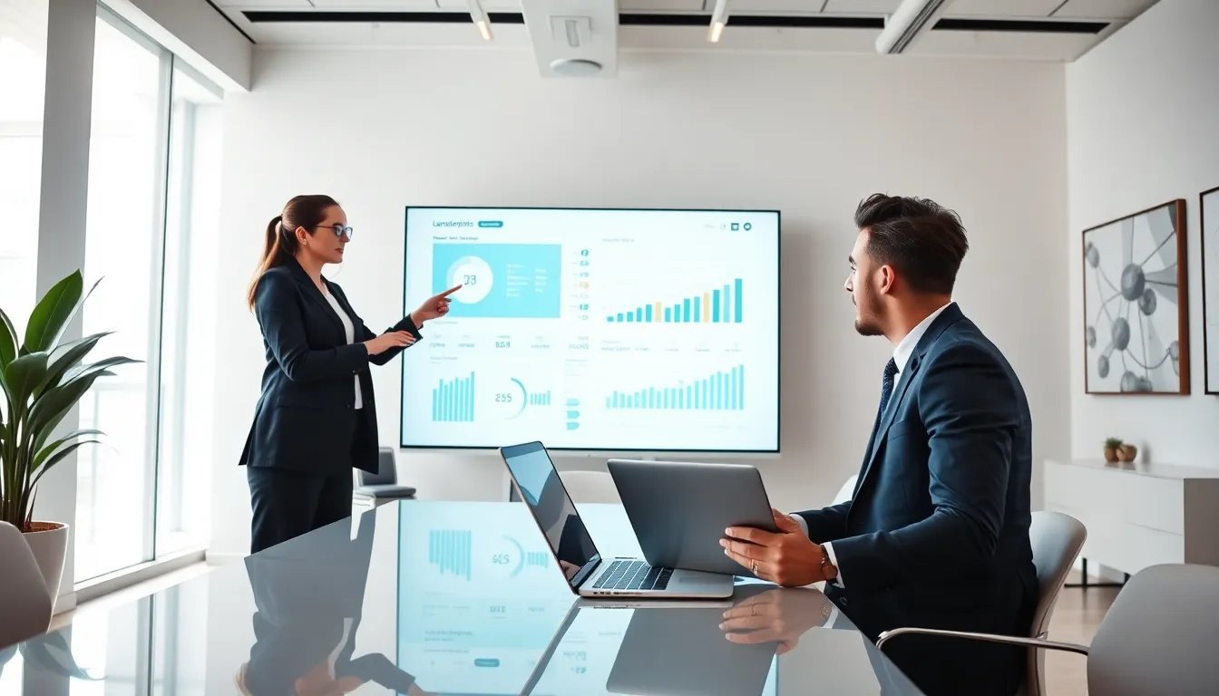 law professionals collaborating in a modern office with technology.